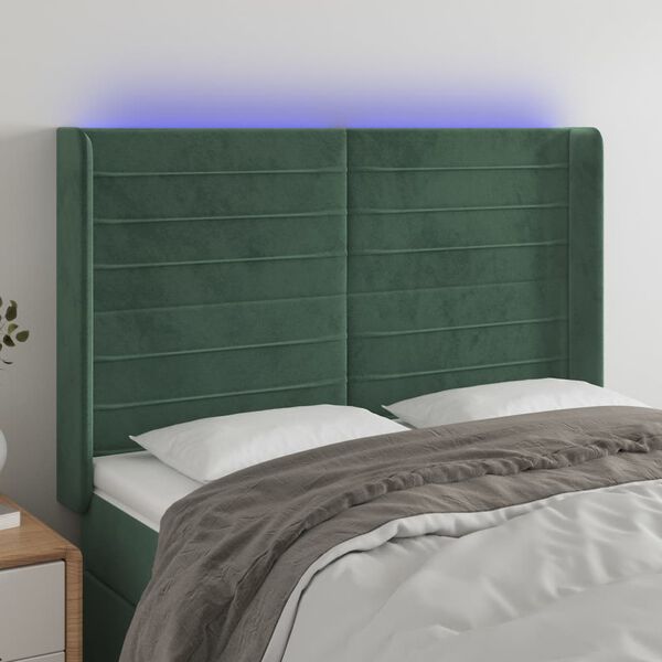 vidaXL T&ecirc;te de lit &agrave; LED Vert fonc&eacute; 147x16x118/128 cm Velours