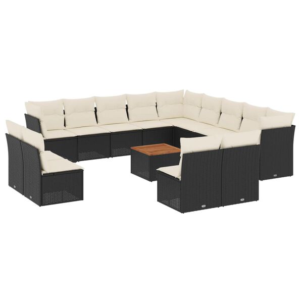 vidaXL Salon de jardin avec coussins 14 pcs noir résine tressée