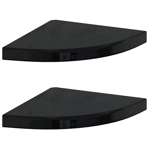 vidaXL &Eacute;tag&egrave;res d'angle flottantes 2pcs noir brillant 35x35x3,8 cm MDF