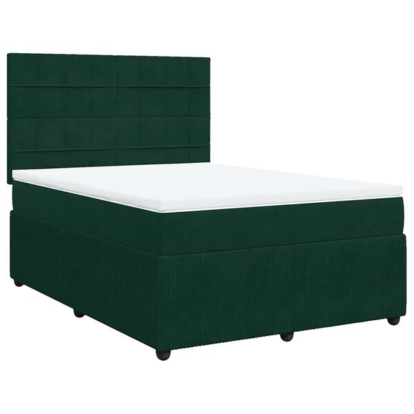 vidaXL Sommier &agrave; lattes de lit et matelas Vert fonc&eacute; 140x190cm Velours