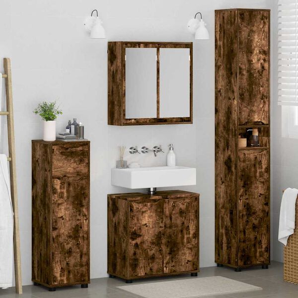 vidaXL Ensemble de mobilier de salle de bain 4 pcs Ch&ecirc;ne fum&eacute;