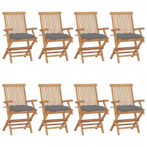 vidaXL Chaises de jardin avec coussins gris lot de 8 Bois teck massif