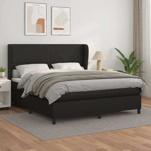vidaXL Sommier &agrave; lattes de lit avec matelas Noir 180x200 cm Similicuir