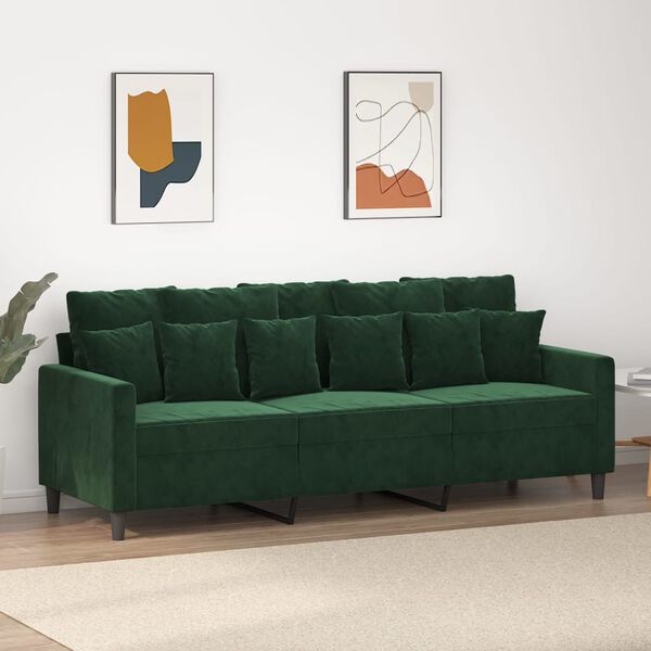 vidaXL Canap&eacute; &agrave; 3 places Vert fonc&eacute; 180 cm Velours