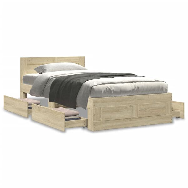 vidaXL Cadre de lit et t&ecirc;te de lit sans matelas ch&ecirc;ne sonoma 75x190 cm