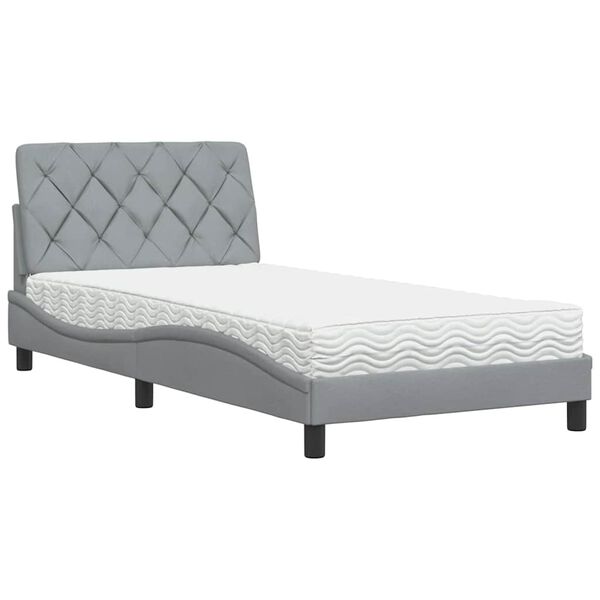 vidaXL Lit avec matelas gris clair 100x200 cm tissu