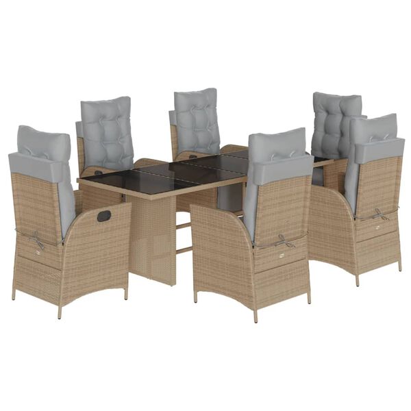 vidaXL Ensemble &agrave; manger de jardin coussins 7 pcs m&eacute;lange beige rotin