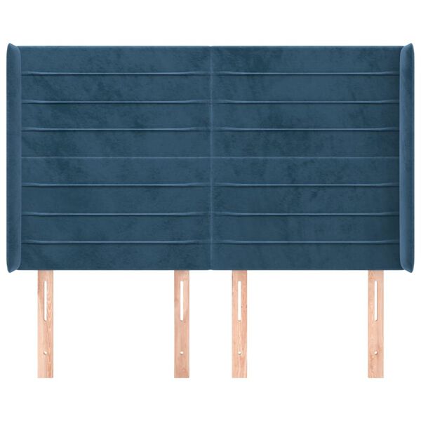 vidaXL T&ecirc;te de lit avec oreilles Bleu fonc&eacute; 147x16x118/128 cm Velours