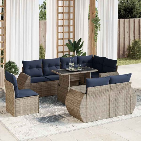 vidaXL Salon de jardin avec coussins 9 pcs gris r&eacute;sine tress&eacute;e acacia