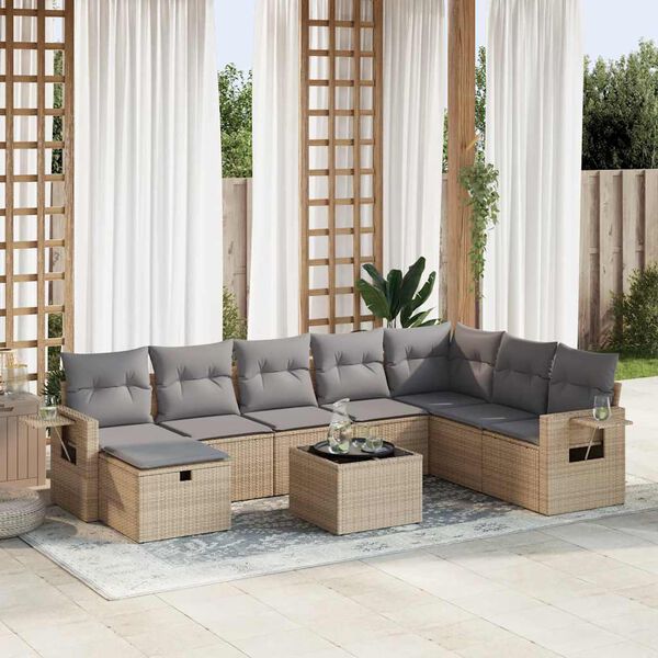 vidaXL Salon de jardin avec coussins 9 pcs beige r&eacute;sine tress&eacute;e