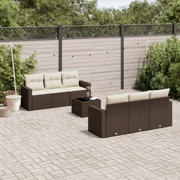 vidaXL Salon de jardin avec coussins 7 pcs marron r&eacute;sine tress&eacute;e