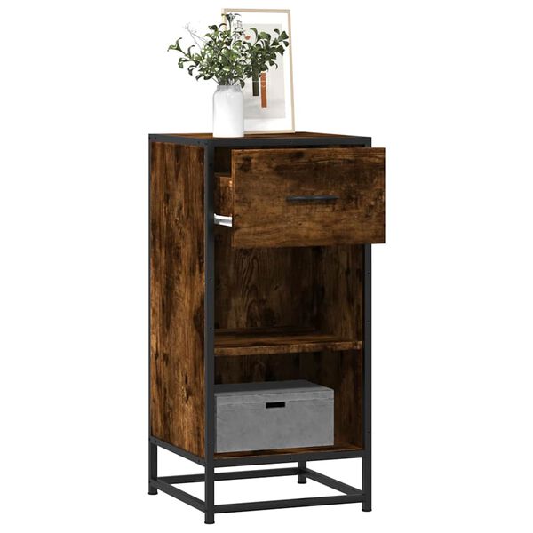 vidaXL Buffet ch&ecirc;ne fum&eacute; 35,5x35x76 cm bois d'ing&eacute;nierie et m&eacute;tal