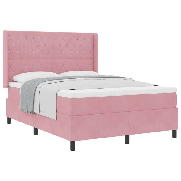 vidaXL Lit &agrave; ressorts avec matelas Rose 140 x 190 cm Velours