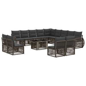 vidaXL Ensemble de canap&eacute; de jardin 14 pc Gris et Gris fonc&eacute; polyrotin