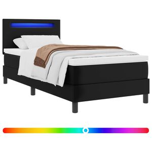 vidaXL Lit &agrave; ressorts avec matelas Noir 90 x 190 cm Simili cuir