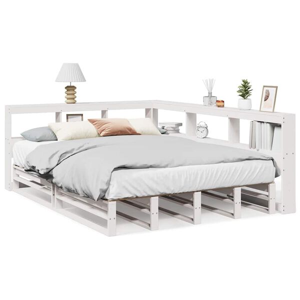 vidaXL Lit biblioth&egrave;que sans matelas blanc 160x200 cm bois pin massif