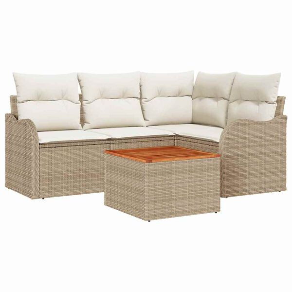 vidaXL Ensemble de canap&eacute; de jardin 5 pcs Beige et cr&egrave;me polyrotin