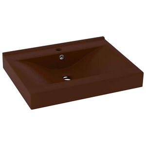 vidaXL Lavabo avec trou de robinet Marron fonc&eacute; mat 60x46 cm C&eacute;ramique