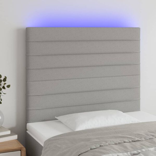 vidaXL T&ecirc;te de lit &agrave; LED Gris clair 80x5x118/128 cm Tissu