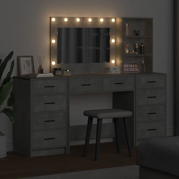 vidaXL Table de Toilette 3 pcs Gris b&eacute;ton Bois d'ing&eacute;nierie