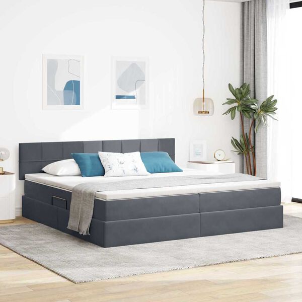 vidaXL Lit de Rangement avec matelas Gris foncé 200 x 200 cm Velours