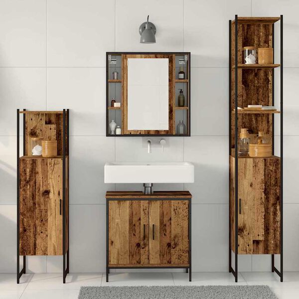 vidaXL Ensemble de mobilier de salle de bain avec &eacute;tag&egrave;re 4 pcs Marron