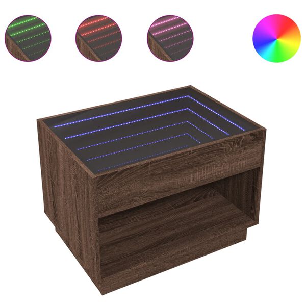 vidaXL Table basse avec LED infini ch&ecirc;ne marron 70x50x50 cm