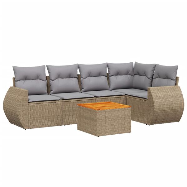 vidaXL Salon de jardin avec coussins 6 pcs beige résine tressée