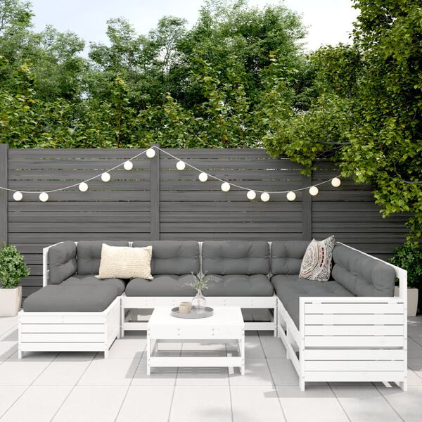 vidaXL Salon de jardin 8 pcs blanc bois de pin massif