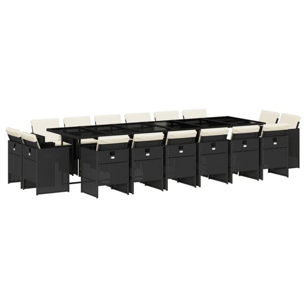 vidaXL Ensemble &agrave; manger de jardin 17 pcs coussins noir r&eacute;sine tress&eacute;e
