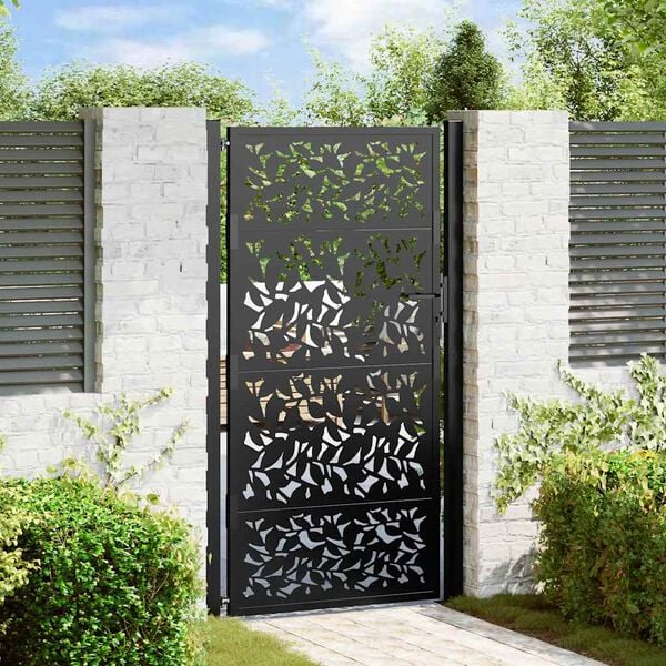 vidaXL Portail de jardin noir 100x175 cm en acier avec motif feuille