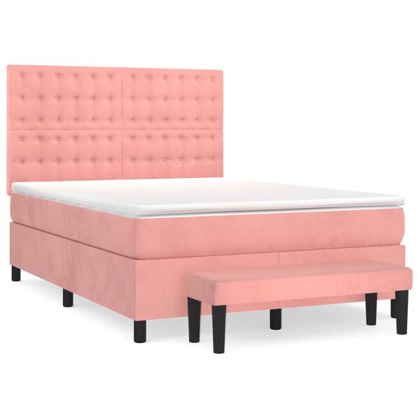 vidaXL Sommier à lattes de lit avec matelas Rose 140x190 cm Velours