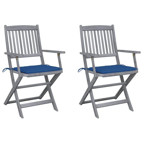 vidaXL Chaises pliables d'ext&eacute;rieur lot de 2 et coussins Bois d'acacia