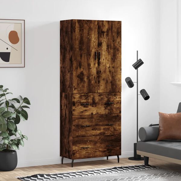 vidaXL Buffet haut Ch&ecirc;ne fum&eacute; 69,5x34x180 cm Bois d'ing&eacute;nierie