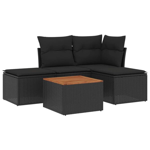 vidaXL Salon de jardin 5 pcs avec coussins noir r&eacute;sine tress&eacute;e