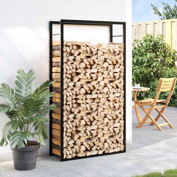vidaXL &Eacute;tag&egrave;re &agrave; bois de chauffage Noir mat 80 x 28 x 154 cm Acier