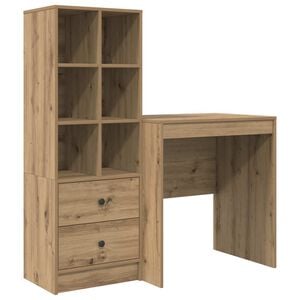 vidaXL Bureau avec tiroir avec &eacute;tag&egrave;re 2 pcs Ch&ecirc;ne artisanal