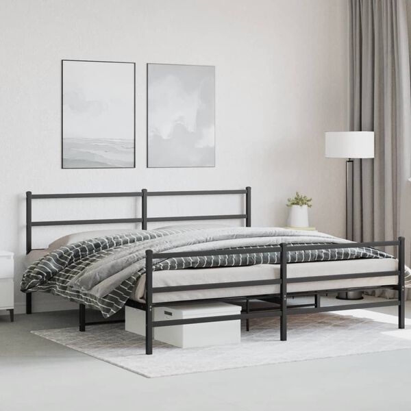 vidaXL Cadre de lit métal sans matelas avec pied de lit noir 193x203cm