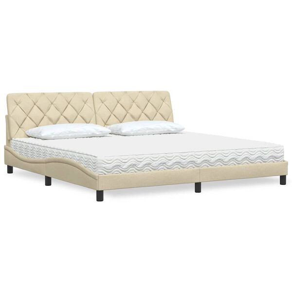 vidaXL Lit avec matelas cr&egrave;me 200x200 cm tissu