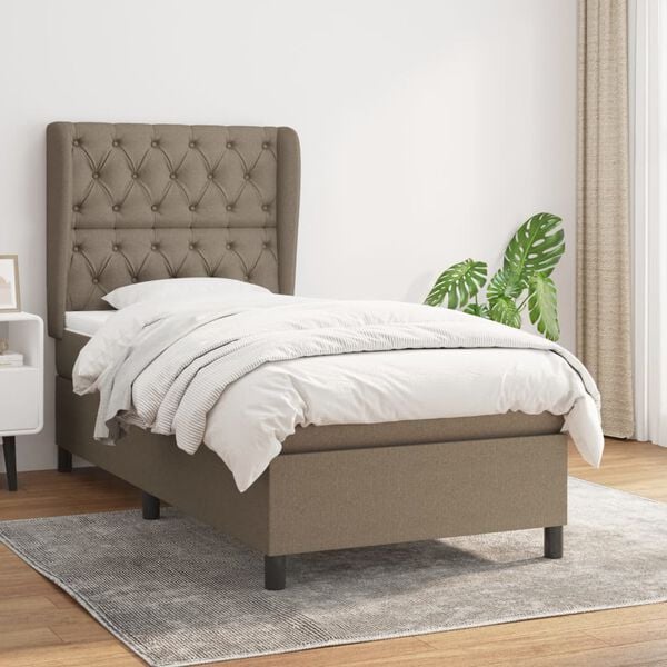 vidaXL Sommier &agrave; lattes de lit avec matelas Taupe 80x200 cm Tissu