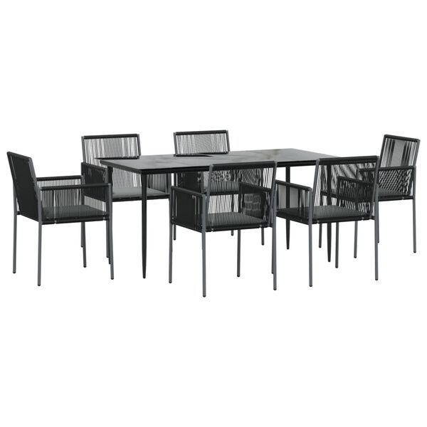 vidaXL Ensemble &agrave; manger de jardin coussins 7 pcs noir rotin et acier