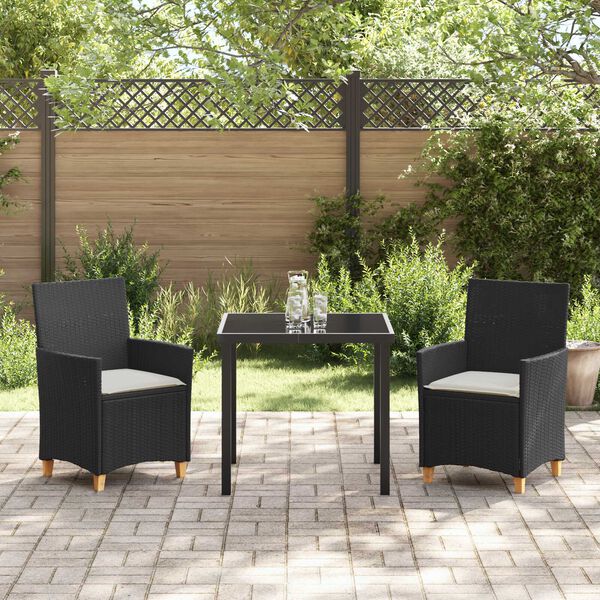 vidaXL Ensemble de salle &agrave; manger pour jardin 3 pcs Noir polyrotin