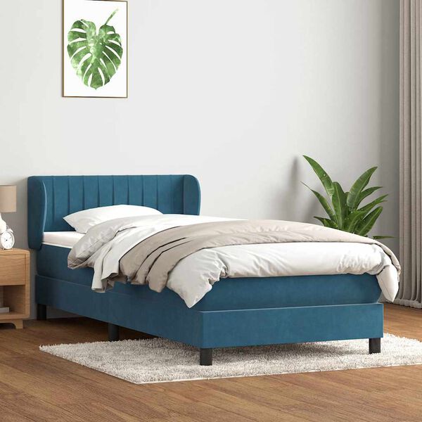 vidaXL Sommier &agrave; lattes de lit et matelas bleu fonc&eacute; 80x220 cm velours