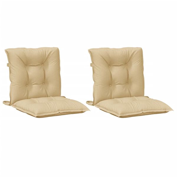 vidaXL Coussins de chaise &agrave; dossier bas lot de 2 beige m&eacute;lang&eacute; tissu