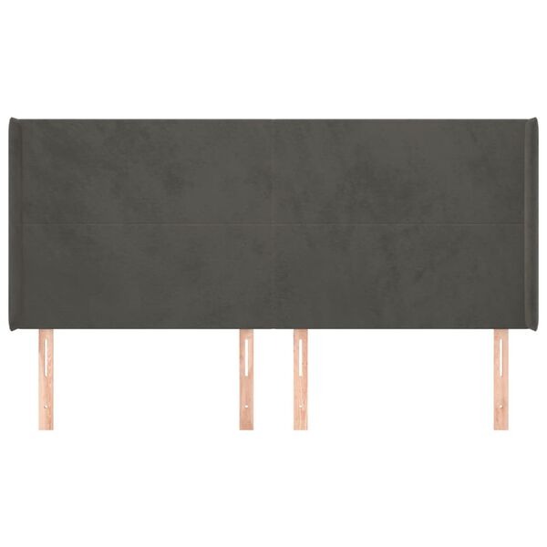 vidaXL T&ecirc;te de lit avec oreilles Gris fonc&eacute; 203x16x118/128 cm Velours