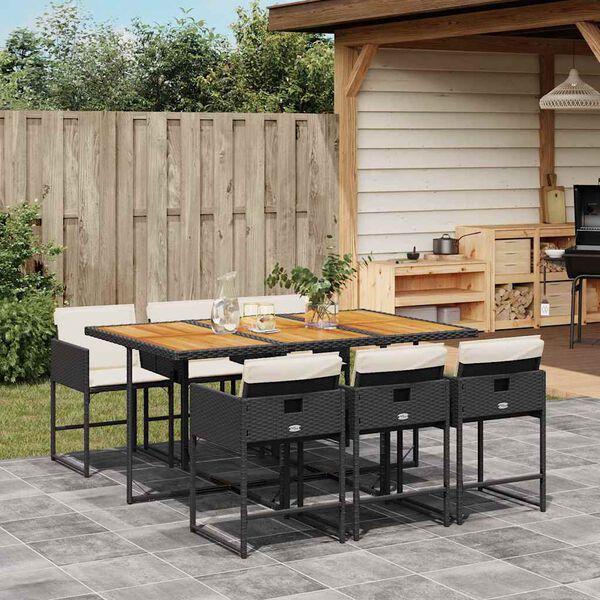 vidaXL Ensemble &agrave; manger de jardin coussins 7pcs Noir R&eacute;sine tress&eacute;e