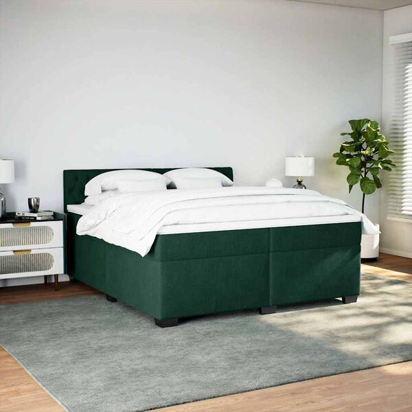 vidaXL Sommier &agrave; lattes de lit et matelas Vert fonc&eacute; 200x200cm Velours