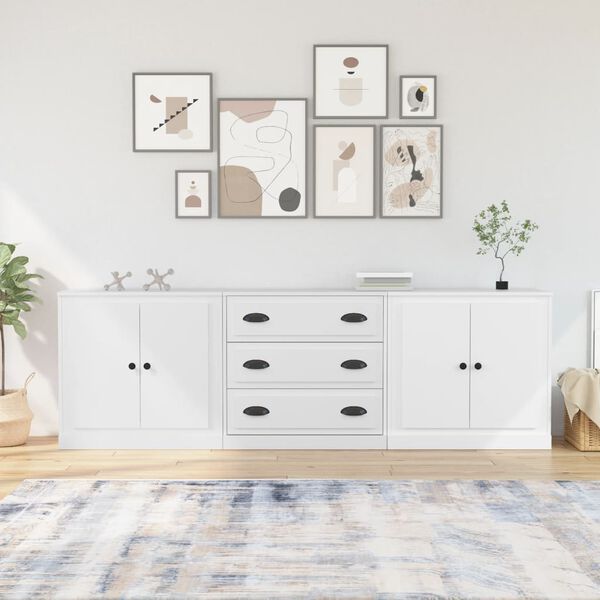 vidaXL Buffets 3 pcs Blanc Bois d'ing&eacute;nierie