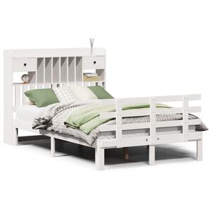 vidaXL Lit biblioth&egrave;que sans matelas blanc 135x190 cm bois pin massif