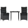 vidaXL Ensemble &agrave; manger de jardin avec coussins 3 pcs Noir